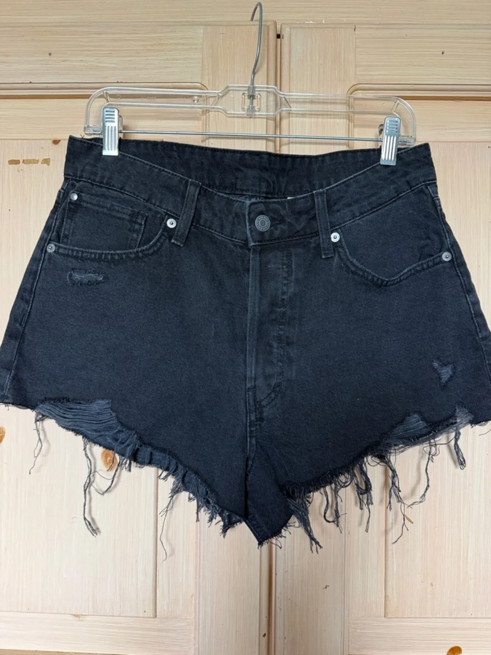 Classic Black Frayed Denim Jean Shorts for Women - Picture 1 of 7